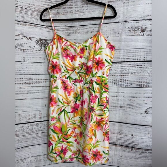J. Crew Dress Womens Size 14 Printed Seaside Cami Floral Colorful Summer satin - Picture 2 of 11